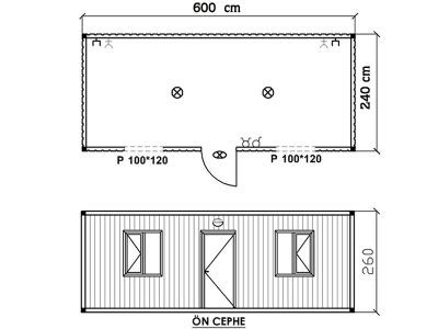 2.40 x 6.00 m Ortadan Girili Ofis Konteyneri